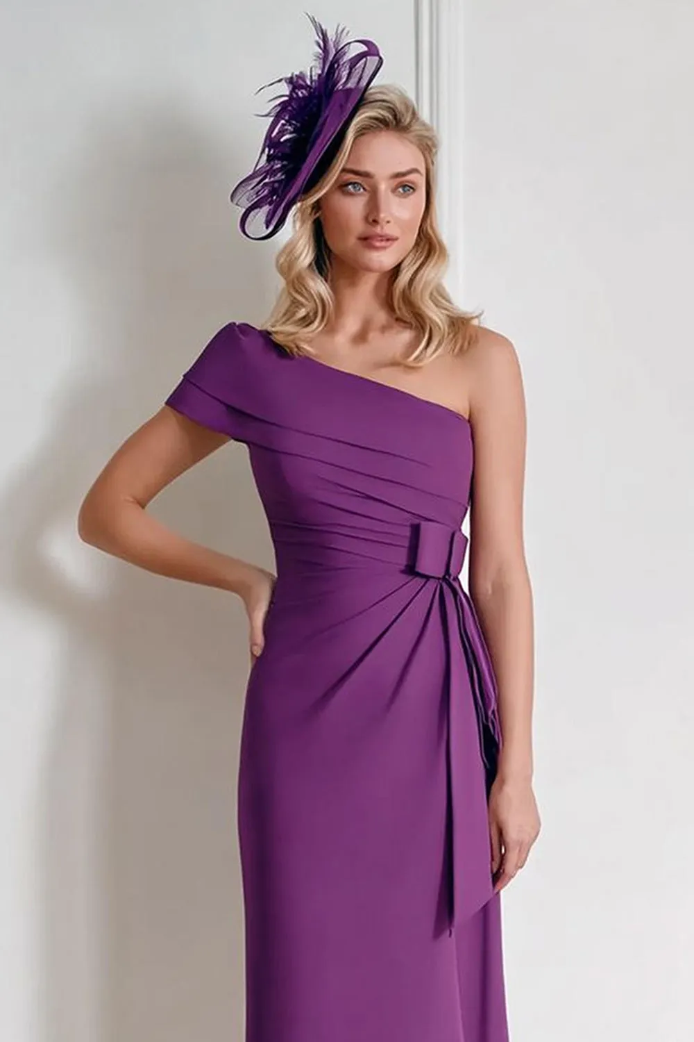 Grape Chiffon One Shoulder Sheath Ruched Mother of the Bride Dress sold by Zapaka product image thumbnail 2