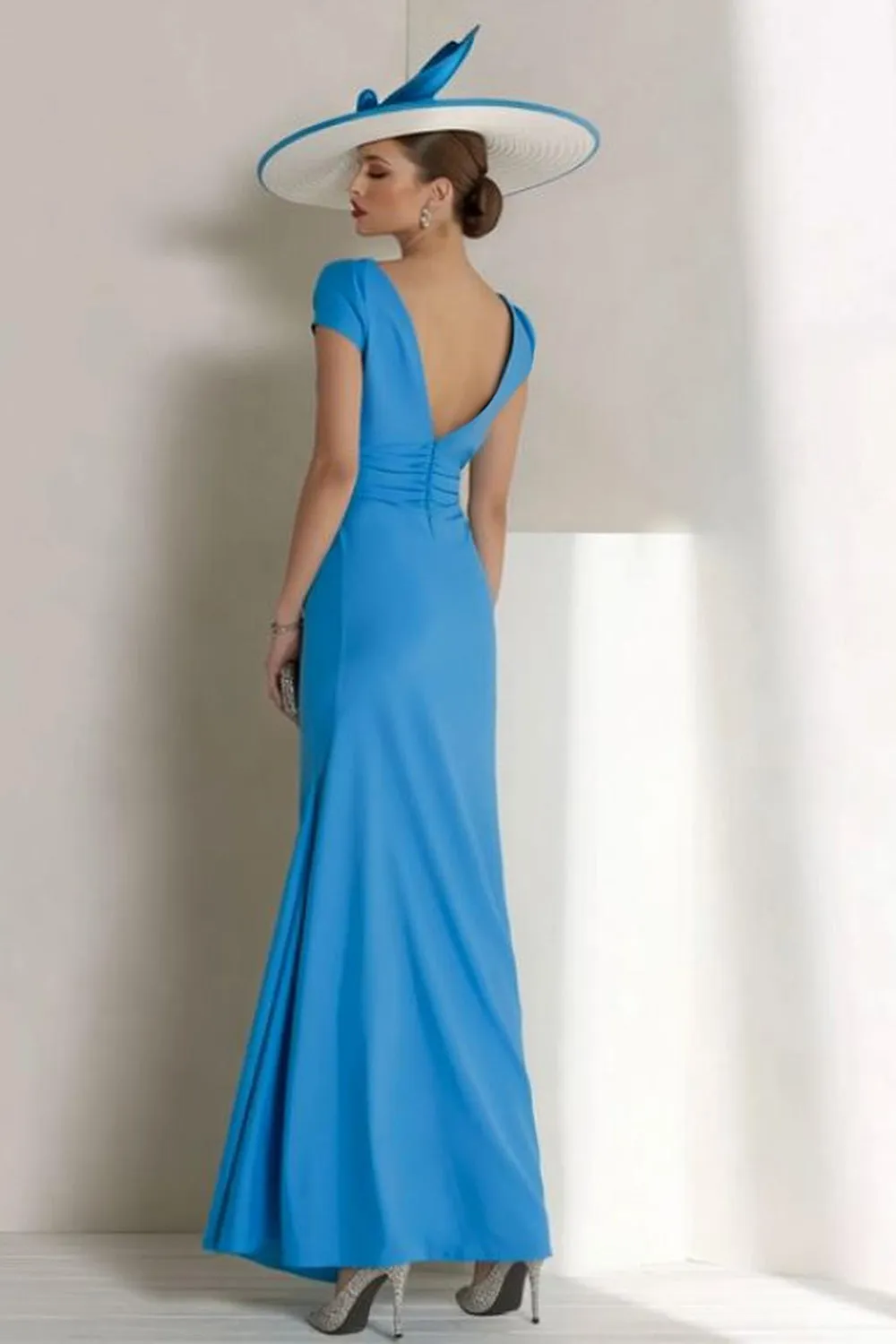 Blue Chiffon Sheath Bateau Ruched Mother of the Bride Dress sold by Zapaka product image thumbnail 2