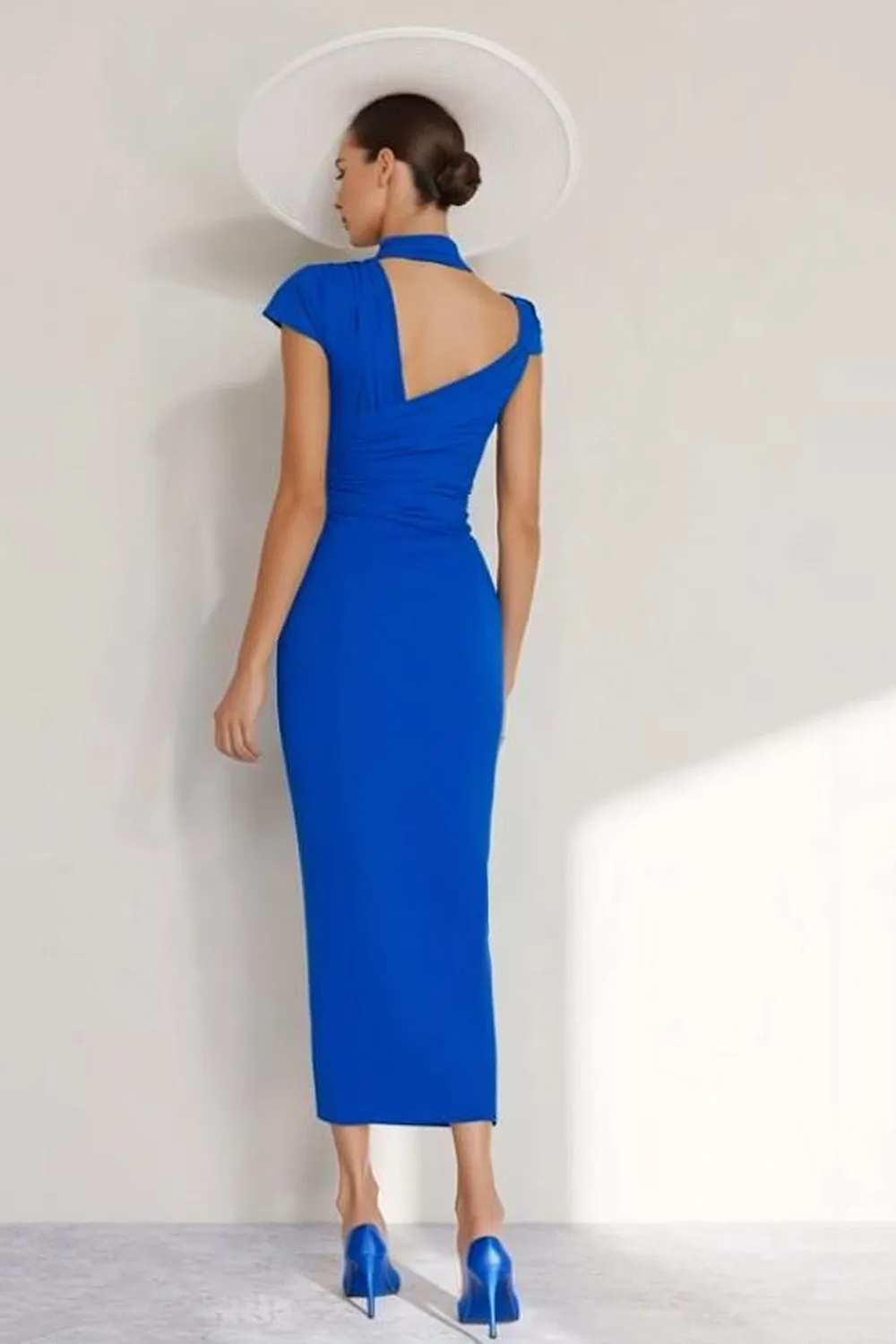 Royal Blue Halter Sheath Chiffon Mother of the Bride Dress sold by Zapaka product image thumbnail 2