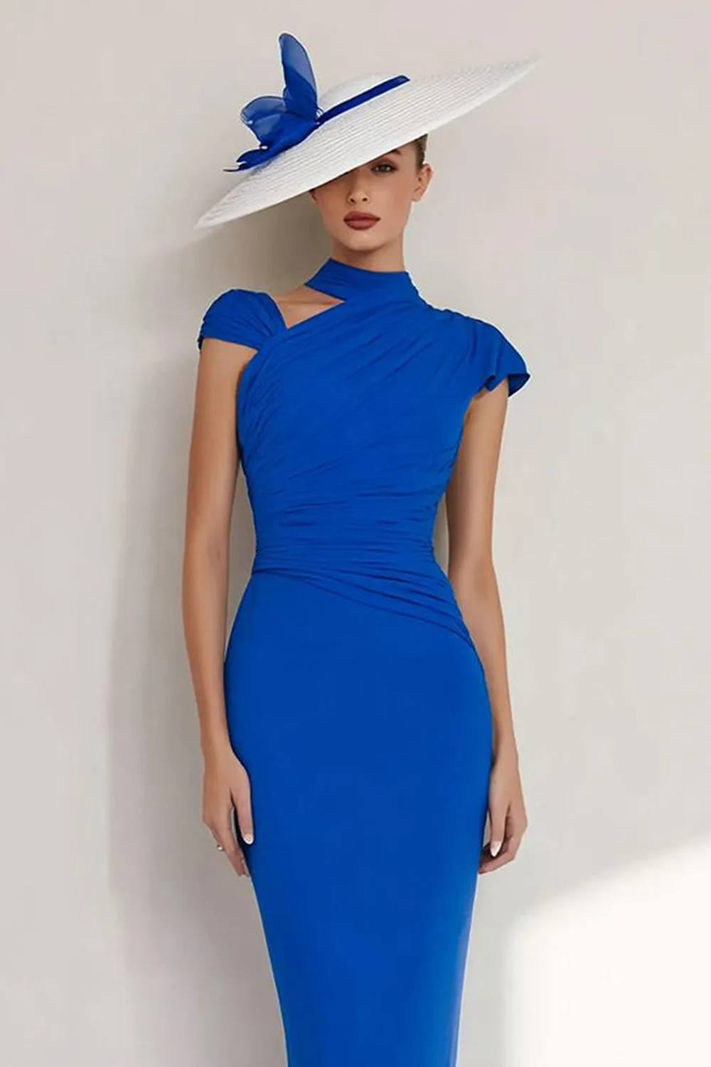 Royal Blue Halter Sheath Chiffon Mother of the Bride Dress sold by Zapaka product image thumbnail 3