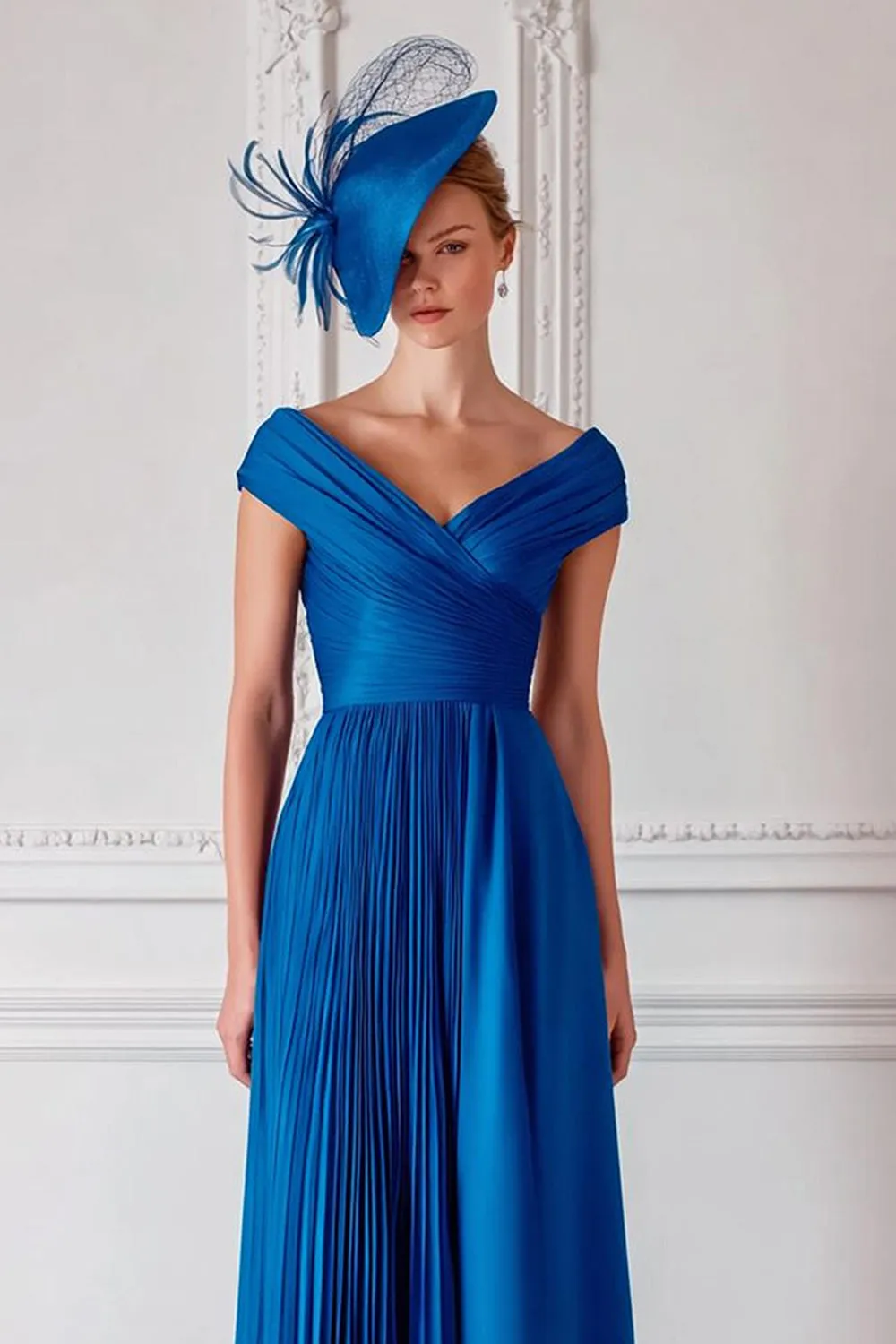 Royal Blue Off the Shoulder Satin A Line Mother of the Bride Dress sold by Zapaka product image thumbnail 3