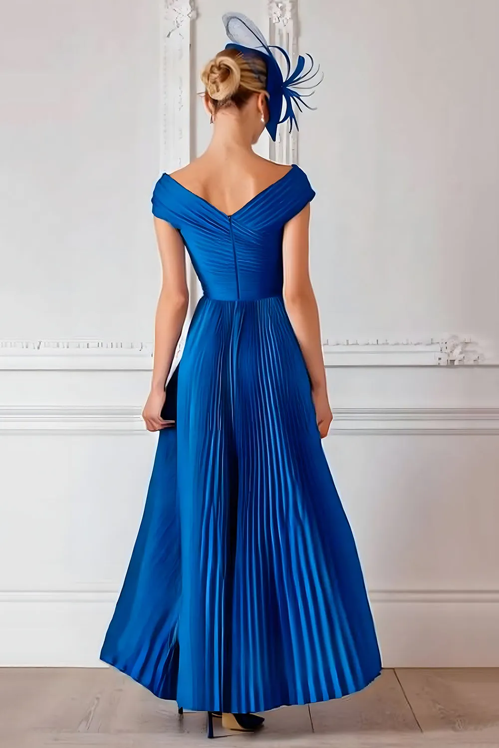Royal Blue Off the Shoulder Satin A Line Mother of the Bride Dress sold by Zapaka product image thumbnail 2