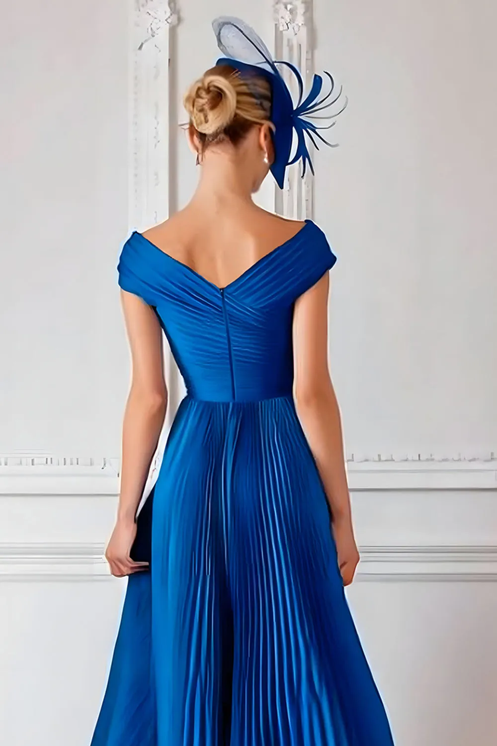 Royal Blue Off the Shoulder Satin A Line Mother of the Bride Dress sold by Zapaka product image thumbnail 4