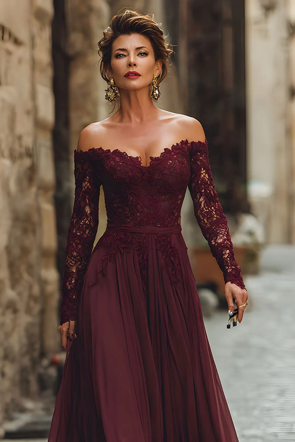 Cabernet A Line Off the Shoulder Long Mother of the Bride Dress with Lace sold by Zapaka product image thumbnail 2