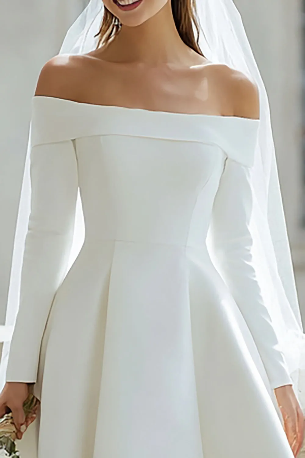 Off the Shoulder A-Line Ivory Asymmetrical Engagement Dress sold by Zapaka product image thumbnail 2