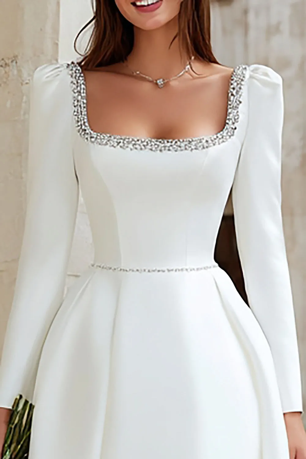 A-Line Ivory Mini Square Neckline Engagement Dress sold by Zapaka product image thumbnail 2