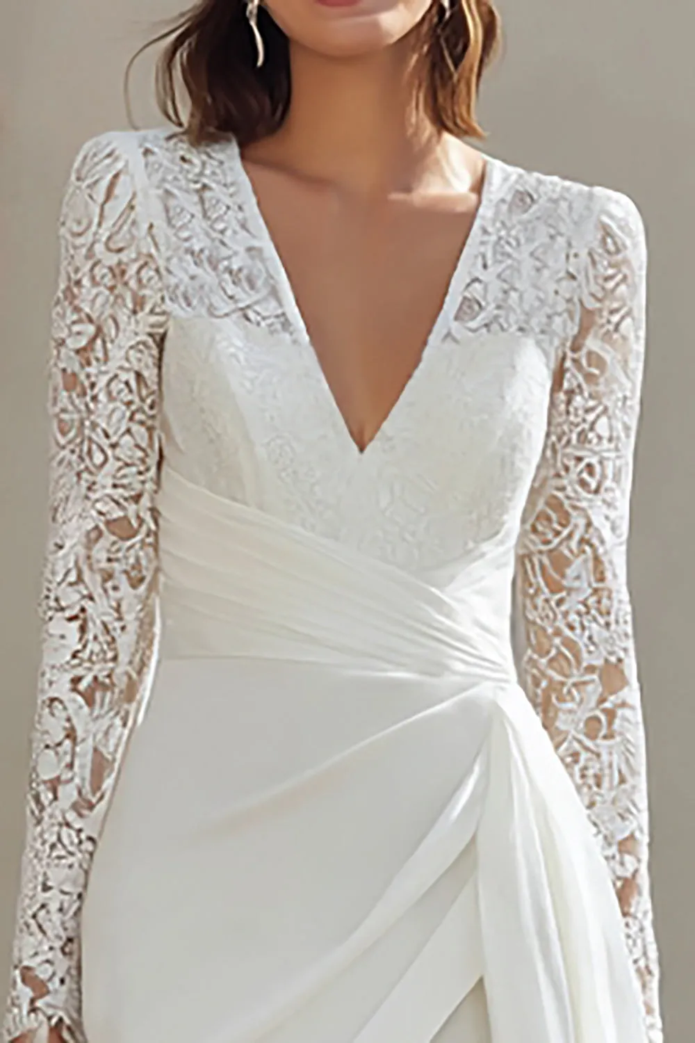 Ivory Bodycon V-Neck Lace Appliqued Mini Engagement Dress sold by Zapaka product image thumbnail 2