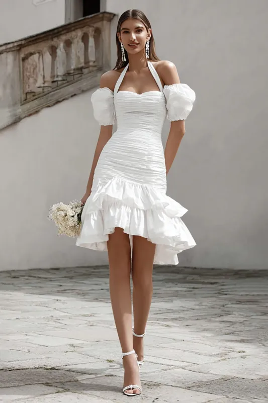 Ivory Halter Bodycon Mini Tiered Engagement Dress with Ruffles sold by Zapaka