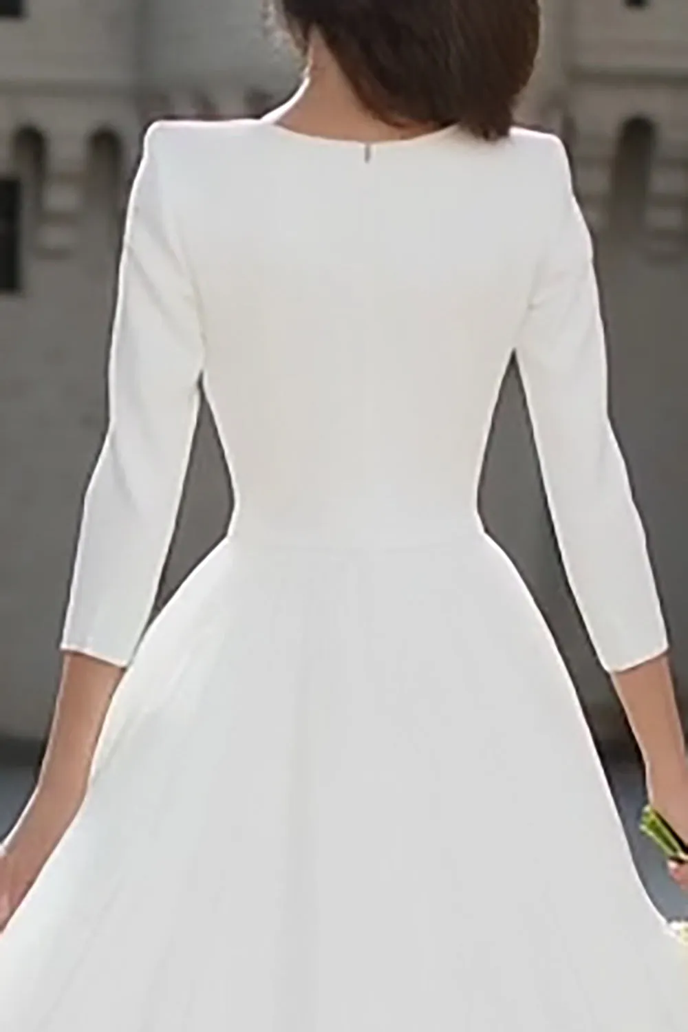 A-Line Ivory V-Neck Midi Engagement Dress sold by Zapaka product image thumbnail 4
