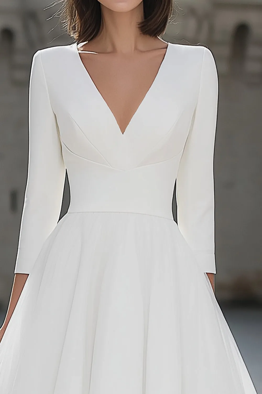 A-Line Ivory V-Neck Midi Engagement Dress sold by Zapaka product image thumbnail 3