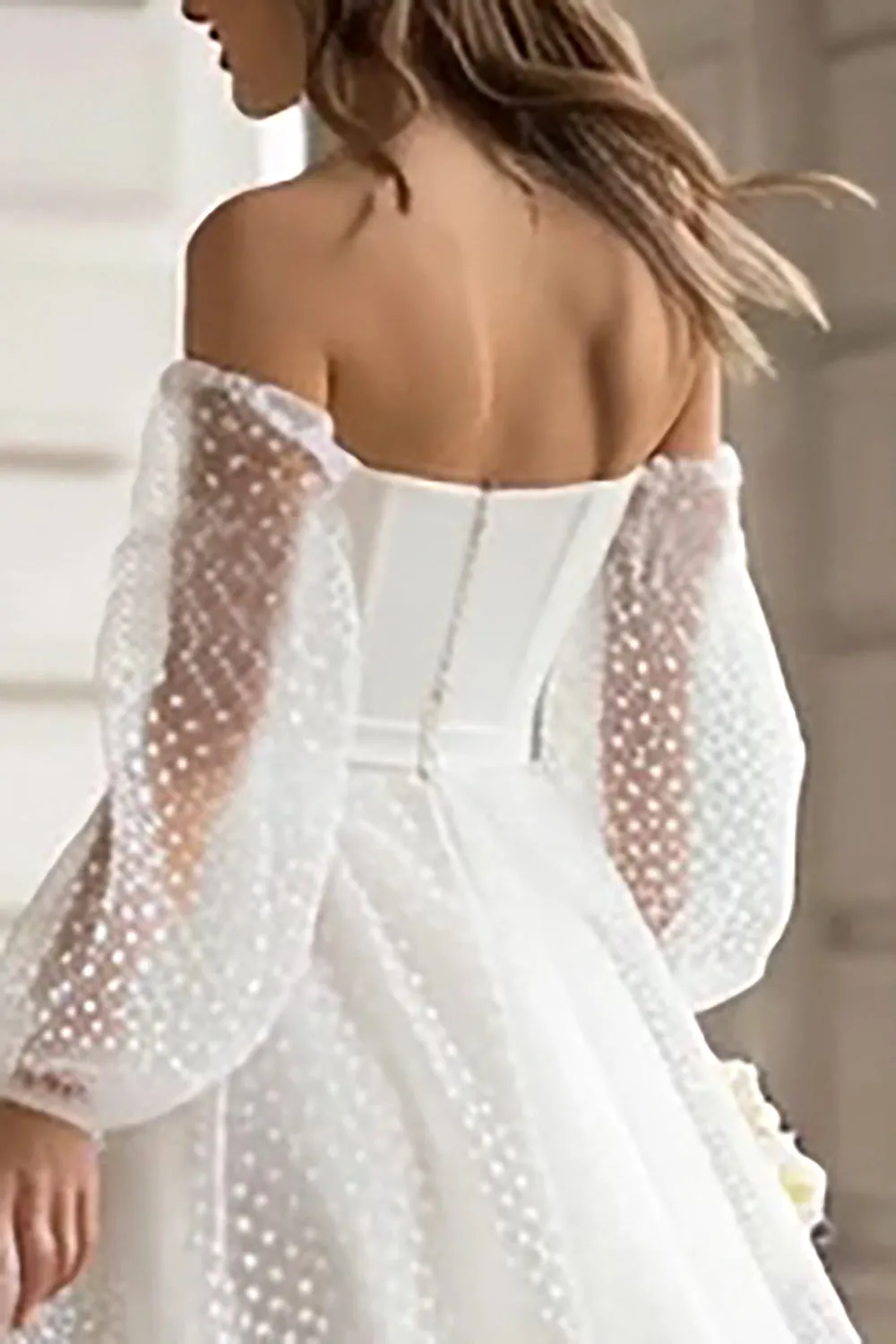 Ivory Off the Shoulder A-Line Polka Dots Engagement Dress sold by Zapaka product image thumbnail 4