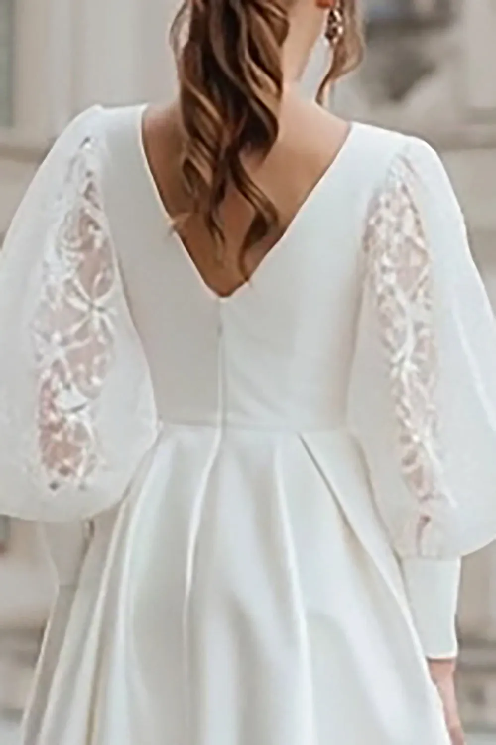 Ivory A-Line V-Neck Mini Satin Engagement Dress sold by Zapaka product image thumbnail 4