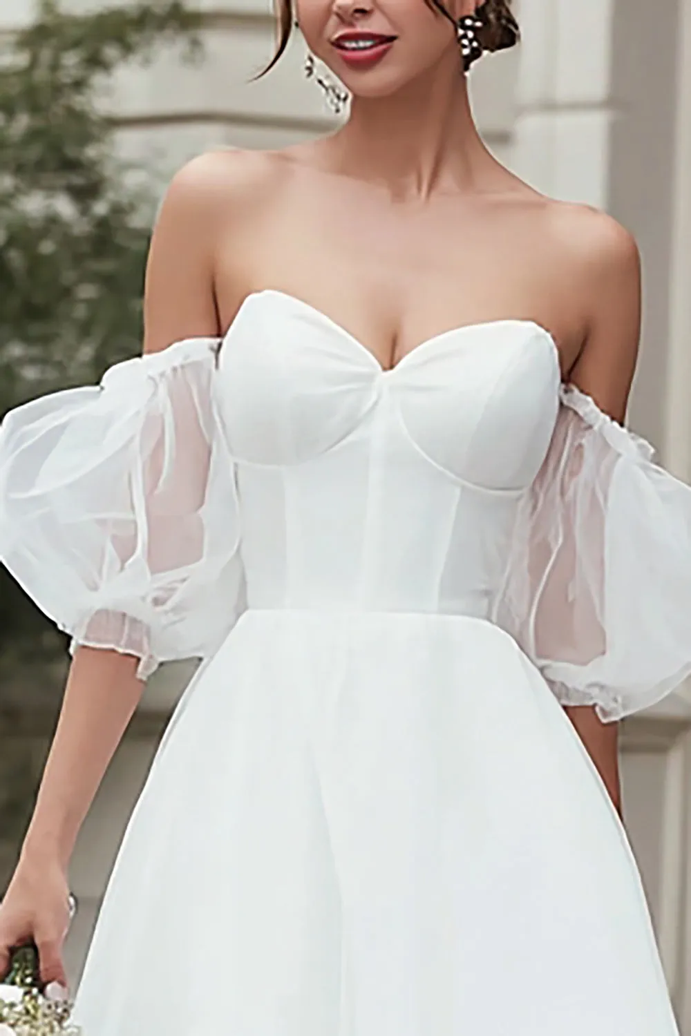 Sweetheart Neck A-Line Ivory Midi Tulle Engagement Dress sold by Zapaka product image thumbnail 2