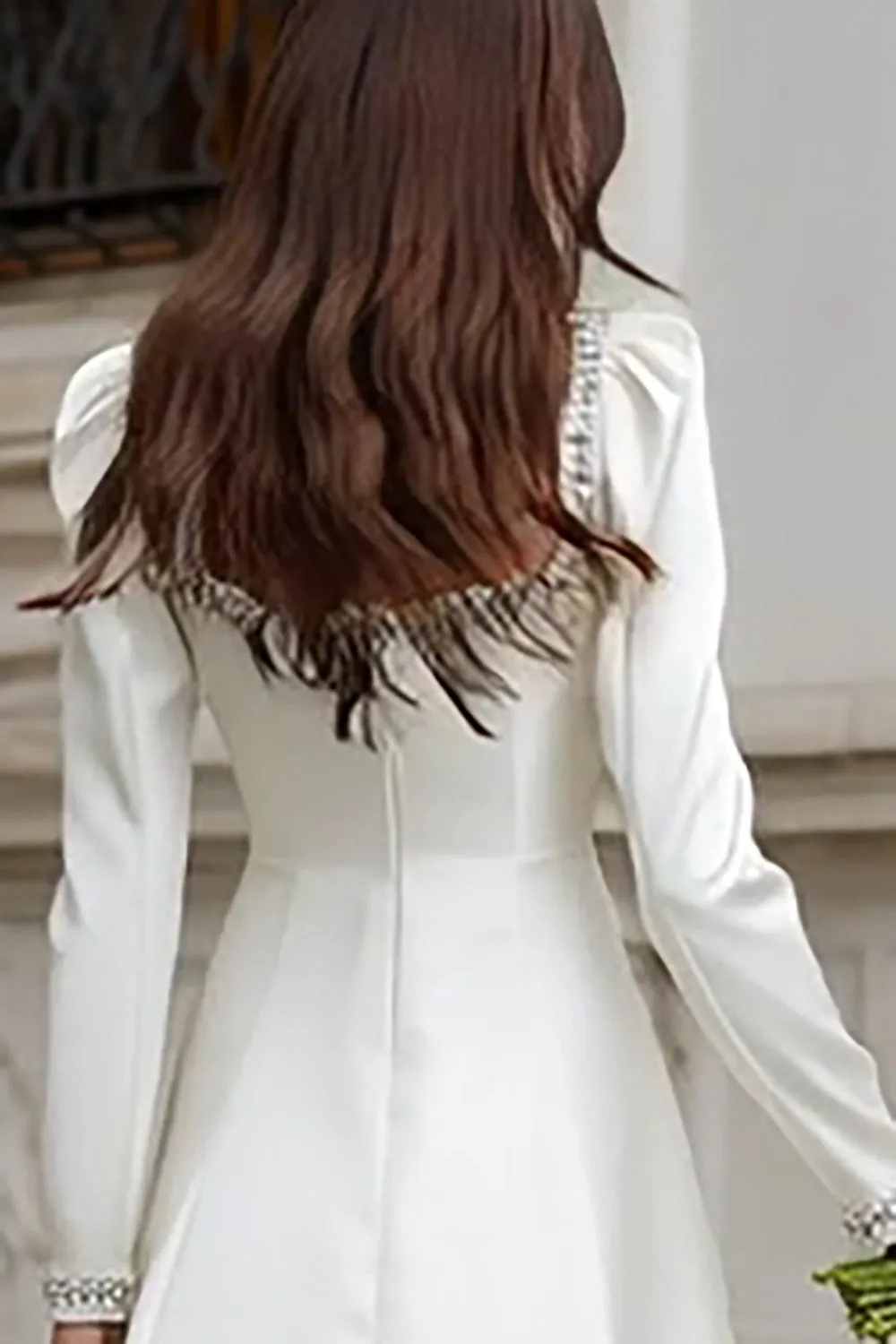 A-Line Ivory Square Neckline Satin Engagement Dress sold by Zapaka product image thumbnail 4