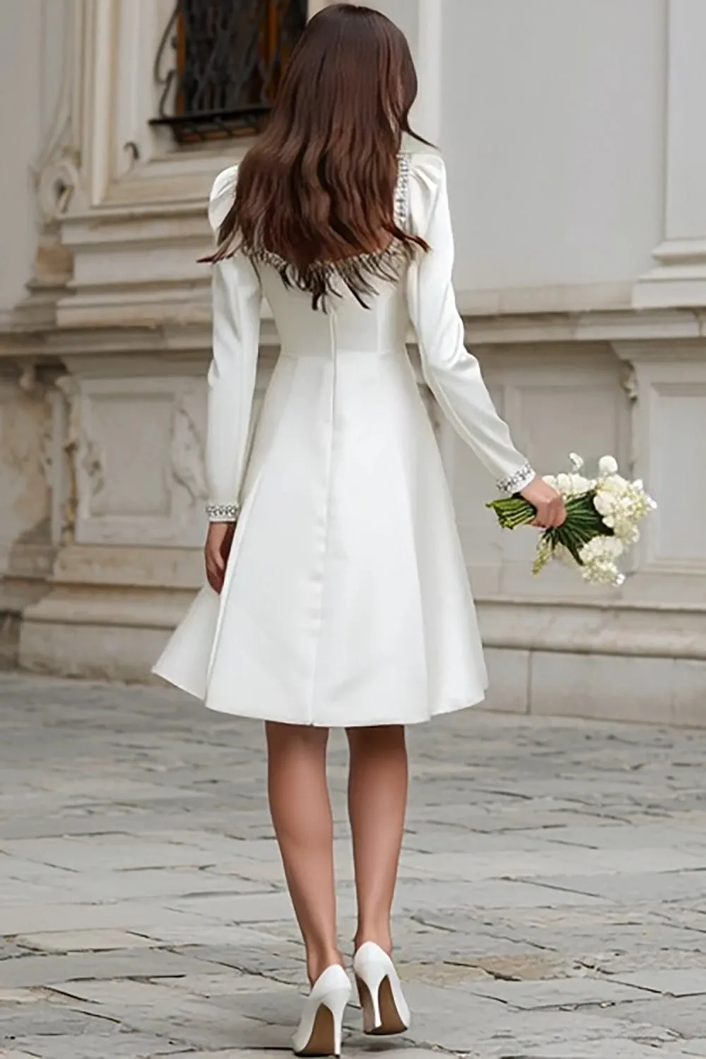 A-Line Ivory Square Neckline Satin Engagement Dress sold by Zapaka product image thumbnail 2
