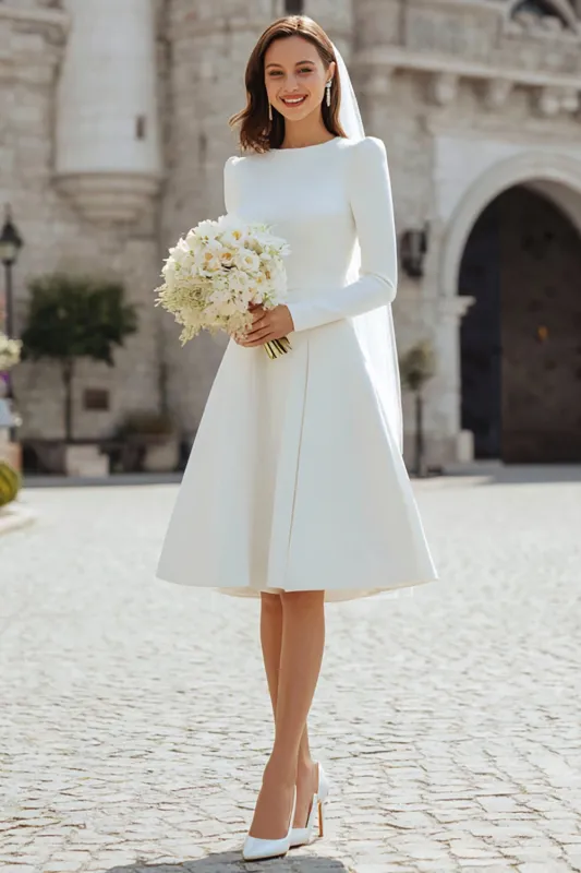 Ivory A-Line Satin Midi Engagement Dress sold by Zapaka