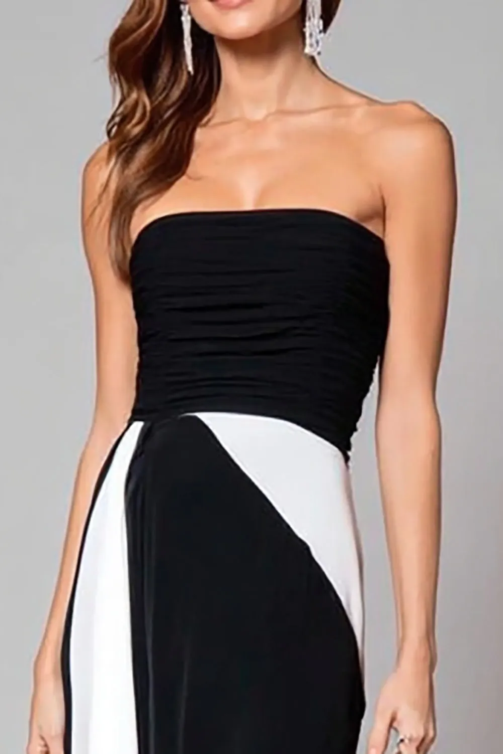 Black and White Ruched Mermaid Strapless Long Formal Dress sold by Zapaka product image thumbnail 2