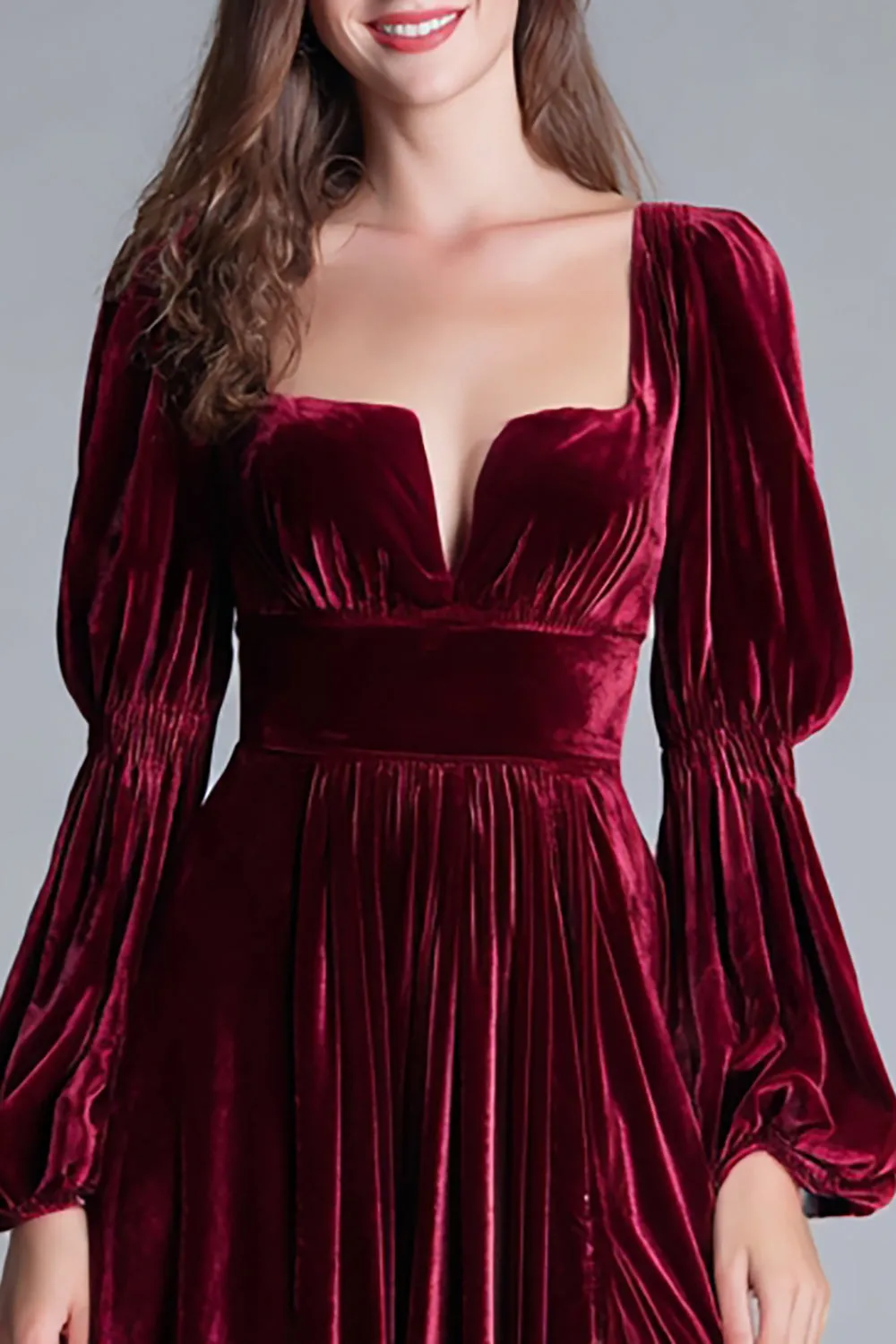 Burgundy Velvet Square Neck A Line Formal Dress with Slit sold by Zapaka product image thumbnail 2