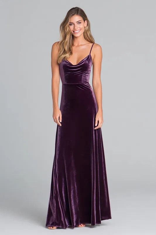 Plum Spaghetti Straps Velvet A Line Formal Dress sold by Zapaka