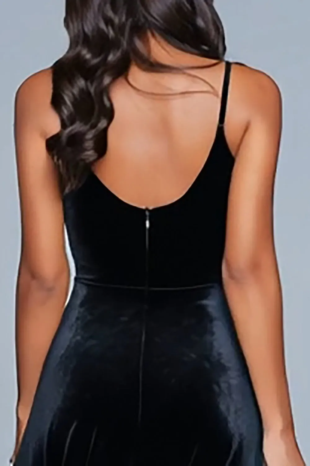 Black Spaghetti Straps A Line Velvet Formal Dress sold by Zapaka product image thumbnail 4