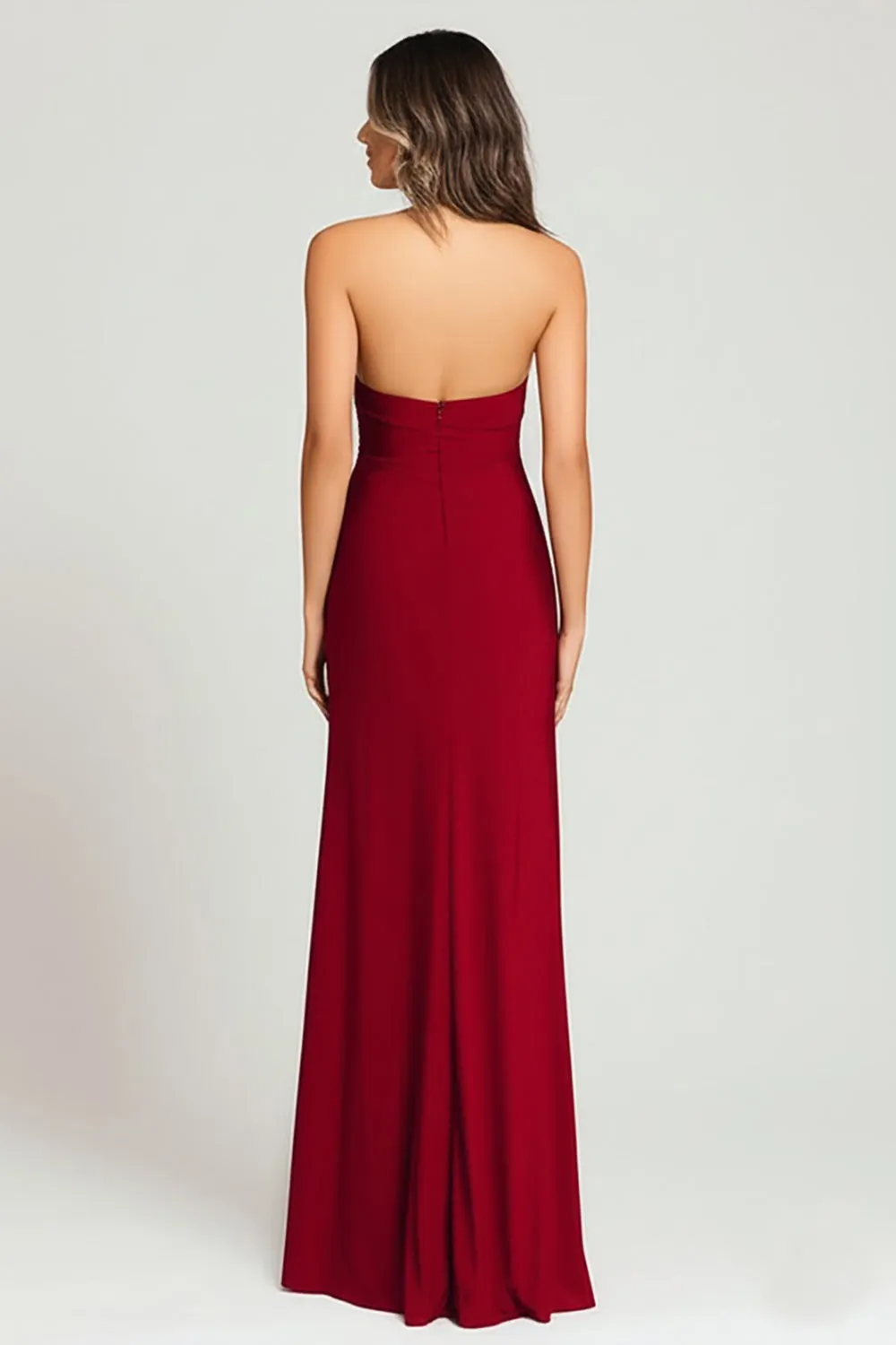 Burgundy Crepe Sheath Halter Long Formal Dress with Slit sold by Zapaka product image thumbnail 2