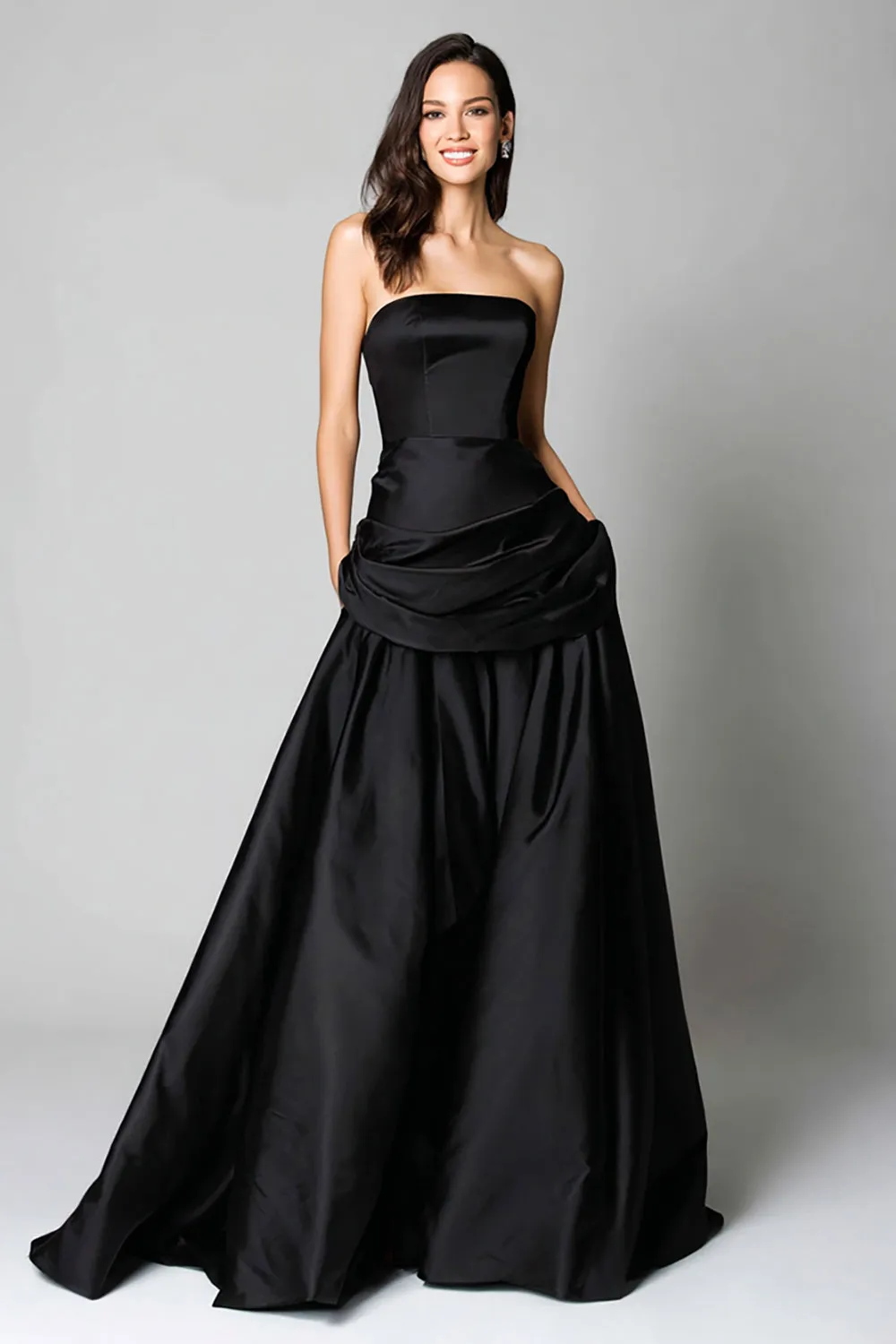 Black A Line Satin Strapless Long Formal Dress sold by Zapaka