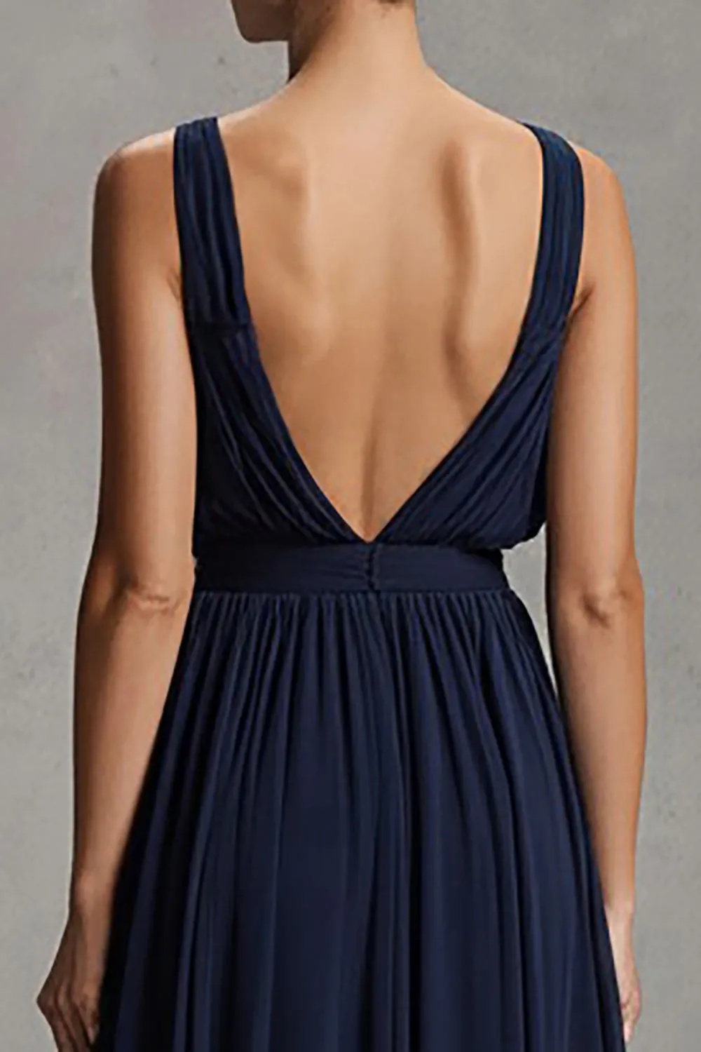 Navy Chiffon A Line V-Neck Long Formal Dress with Slit sold by Zapaka product image thumbnail 4