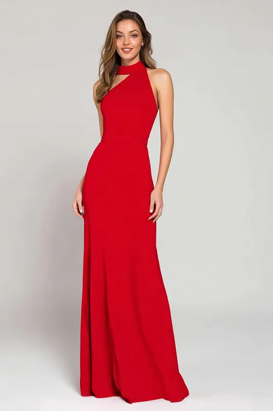 Red Satin Sheath High Neck Long Formal Dress sold by Zapaka