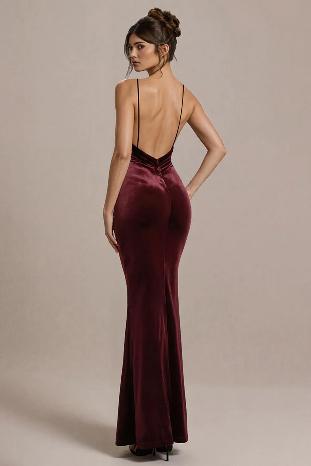 Burgundy Velvet Spaghetti Straps Mermaid Formal Dress sold by Zapaka product image thumbnail 2