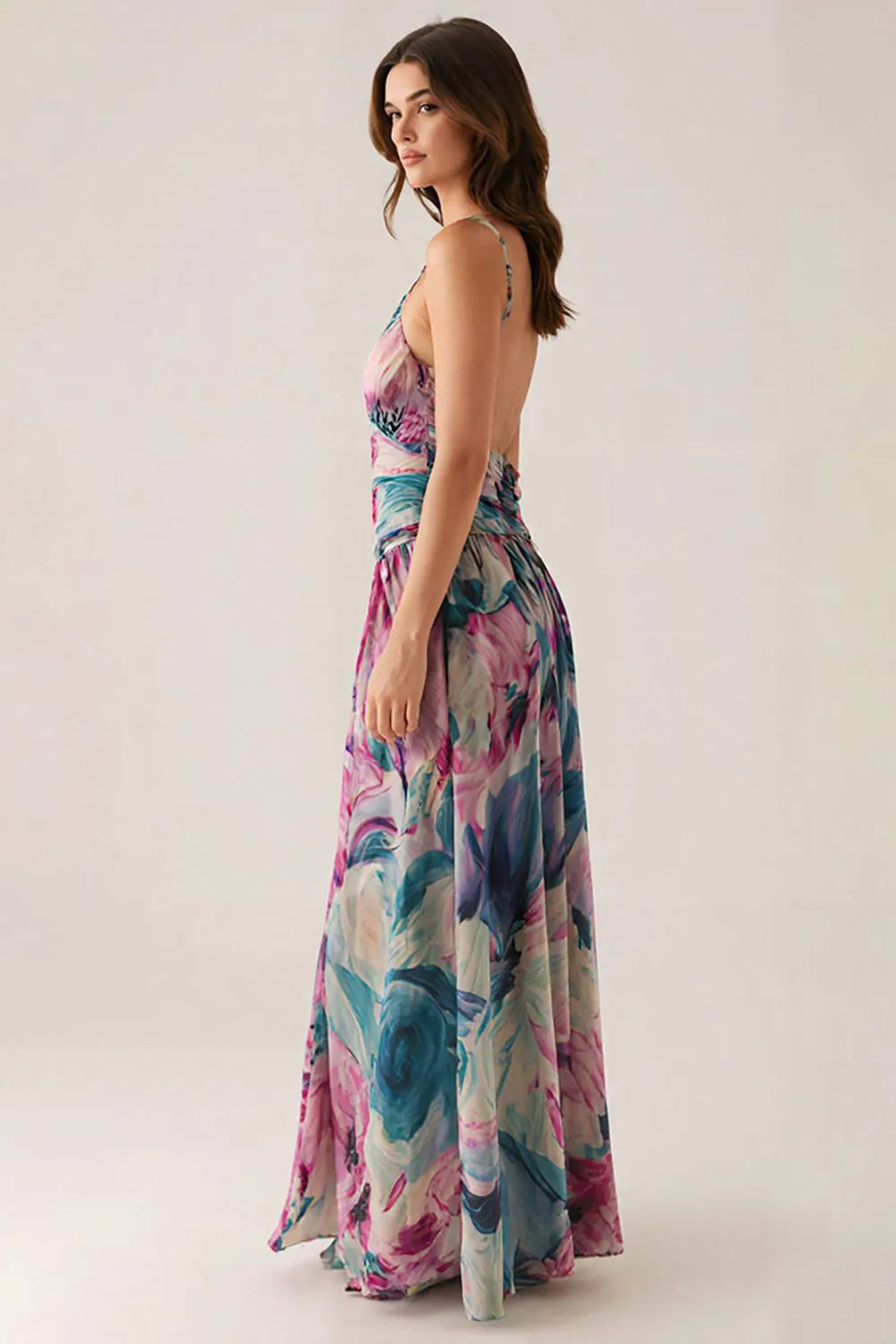 Purple Spaghetti Straps Printed Formal Dress sold by Zapaka product image thumbnail 2
