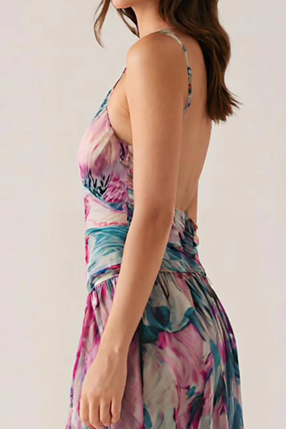 Purple Spaghetti Straps Printed Formal Dress sold by Zapaka product image thumbnail 4