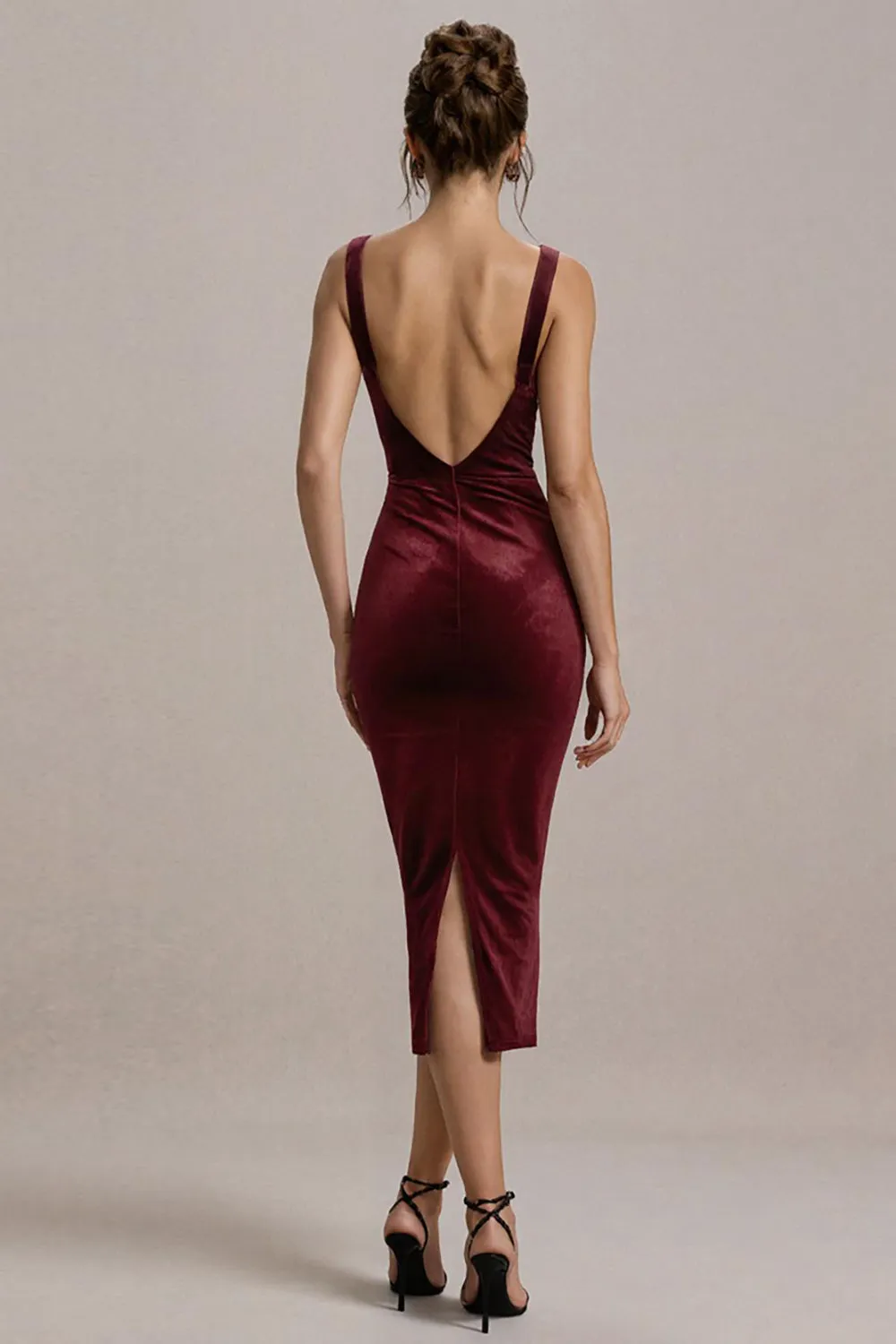 Burgundy Bodycon Velvet Midi Formal Dress sold by Zapaka product image thumbnail 2