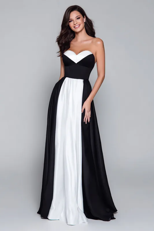 Sweetheart Black and White A Line Long Formal Dress sold by Zapaka