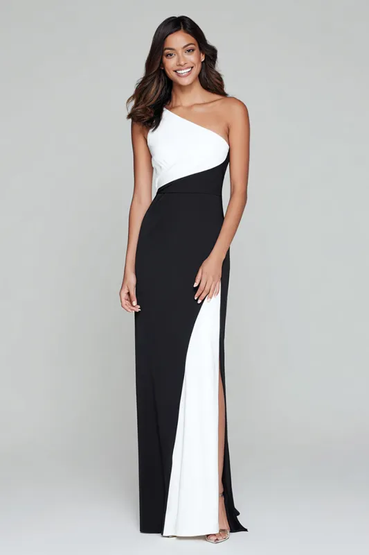 Black and White Sheath One Shoulder Formal Dress with Slit sold by Zapaka