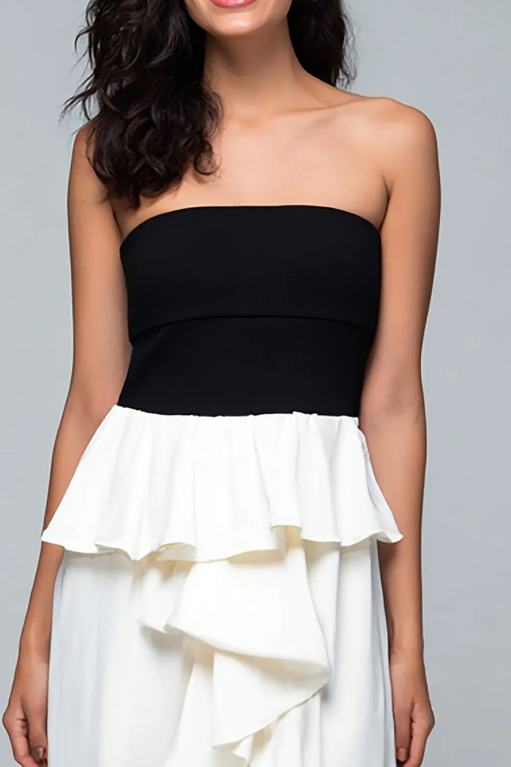 Strapless Black and White Ruffle Long Formal Dress with Slit sold by Zapaka product image thumbnail 2