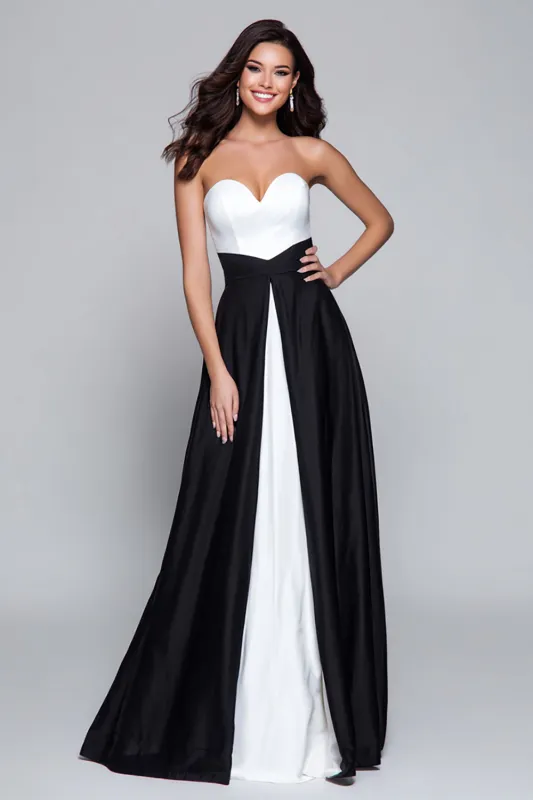 Black and White Sweetheart A Line Long Formal Dress made by Zapaka