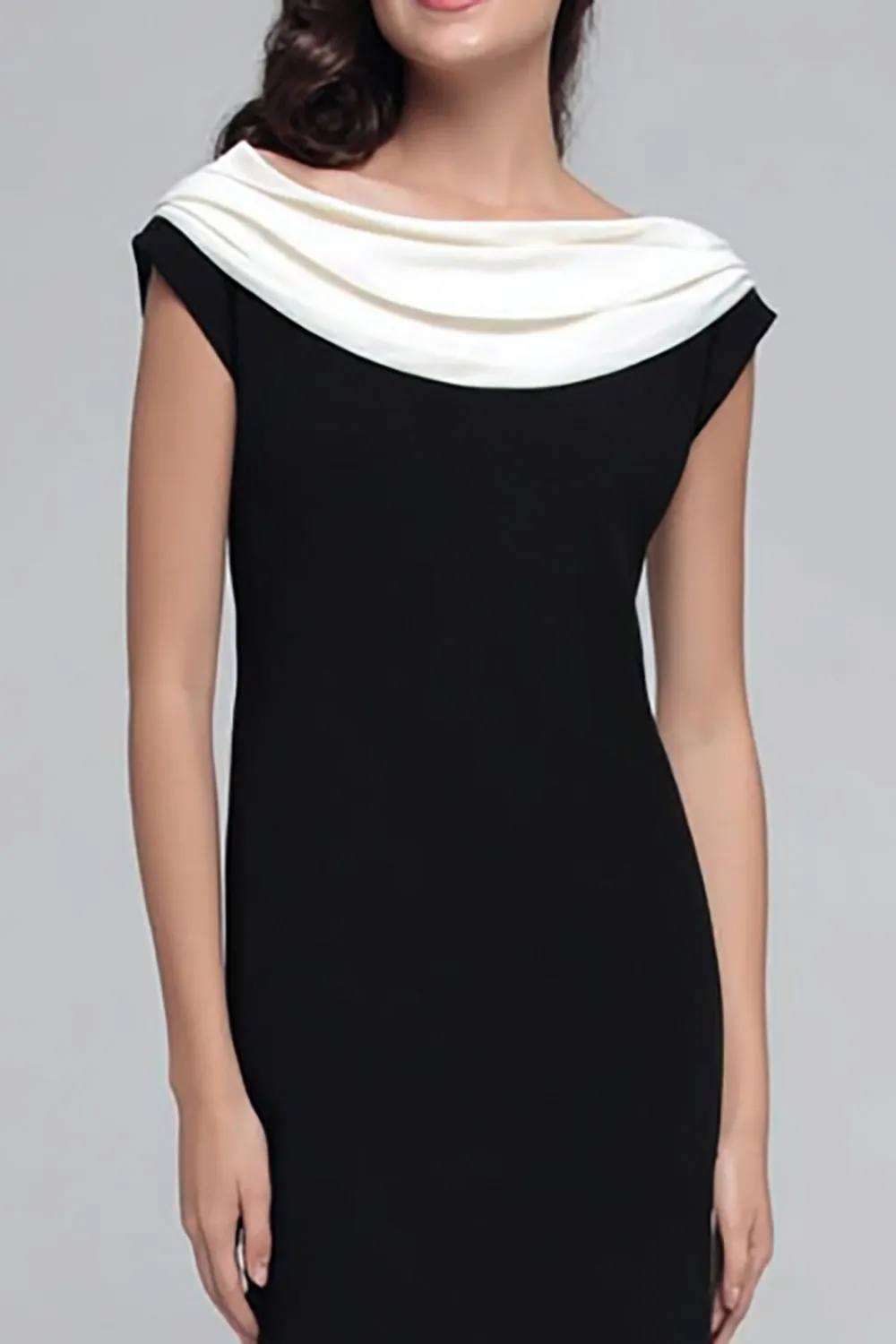 Black and White Cowl Neck Sheath Long Formal Dress with Sleeves sold by Zapaka product image thumbnail 2