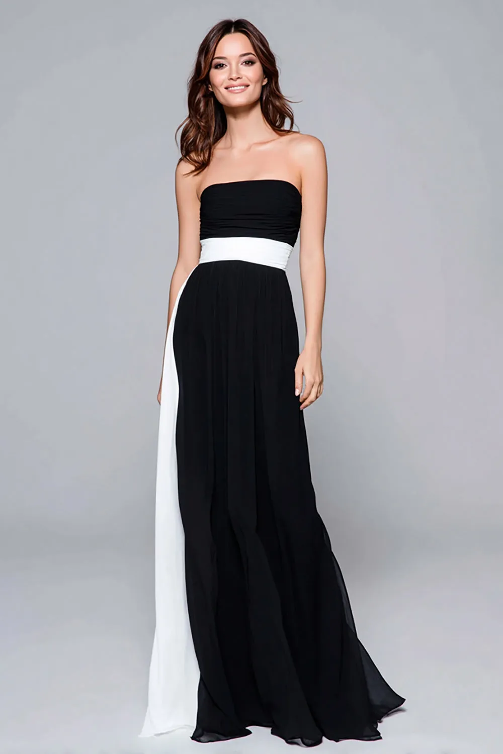 Black and White A Line Strapless Long Formal Dress sold by Zapaka