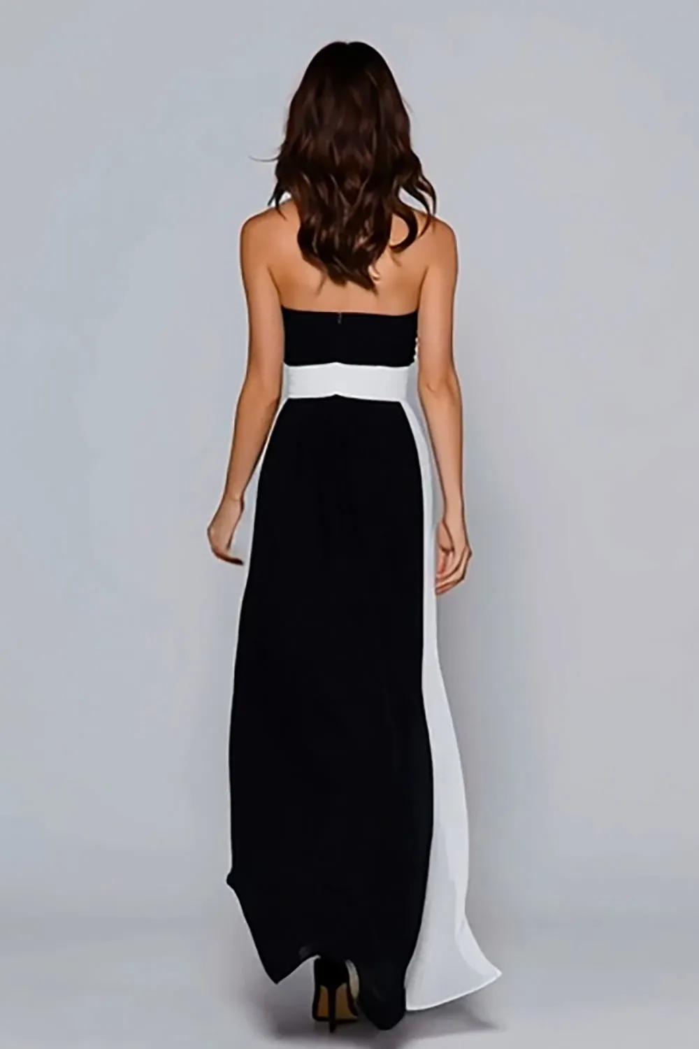 Black and White A Line Strapless Long Formal Dress sold by Zapaka product image thumbnail 2