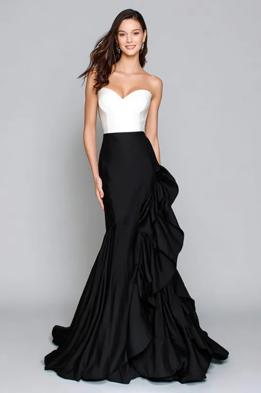 Black and White Mermaid Sweetheart Fomal Dress with Ruffles sold by Zapaka