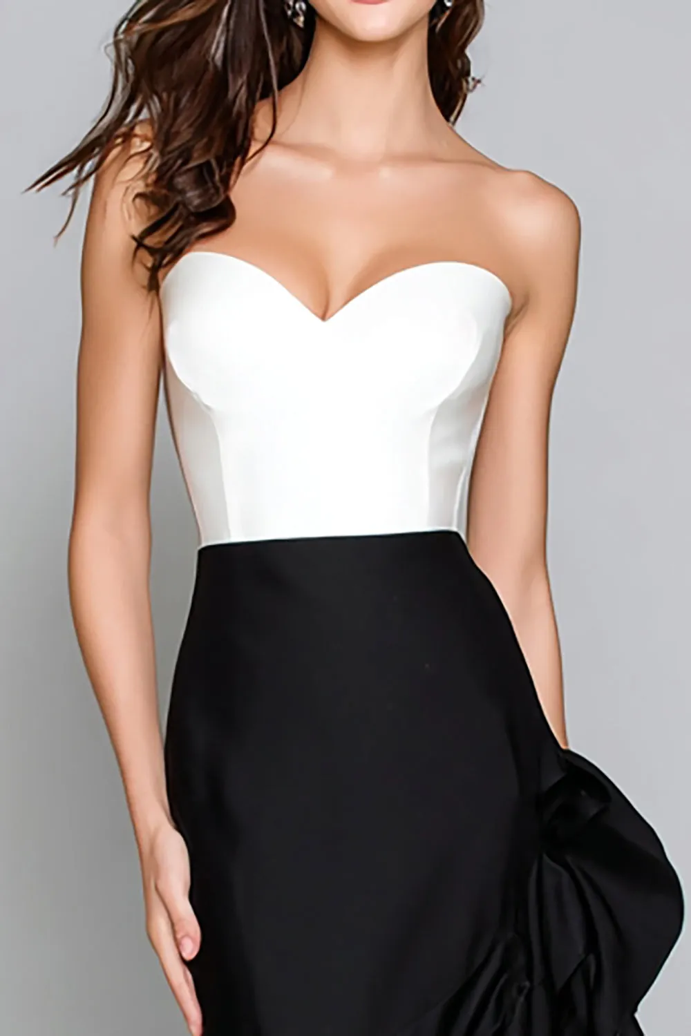 Black and White Mermaid Sweetheart Fomal Dress with Ruffles sold by Zapaka product image thumbnail 2