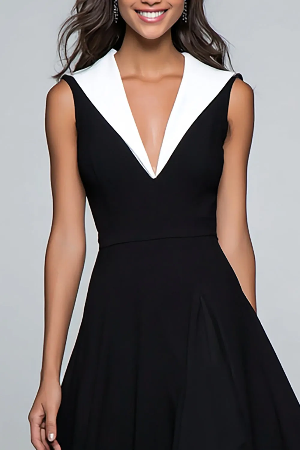 Black and White A Line V Neck Midi Formal Dress sold by Zapaka product image thumbnail 2