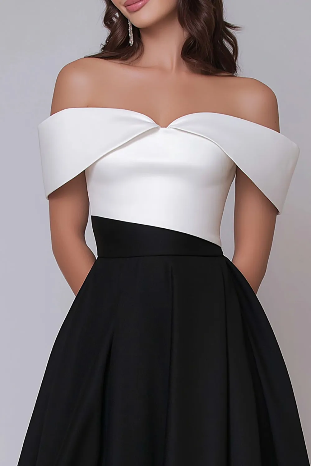 Off the Shoulder Black and White A Line Long Formal Dress sold by Zapaka product image thumbnail 2