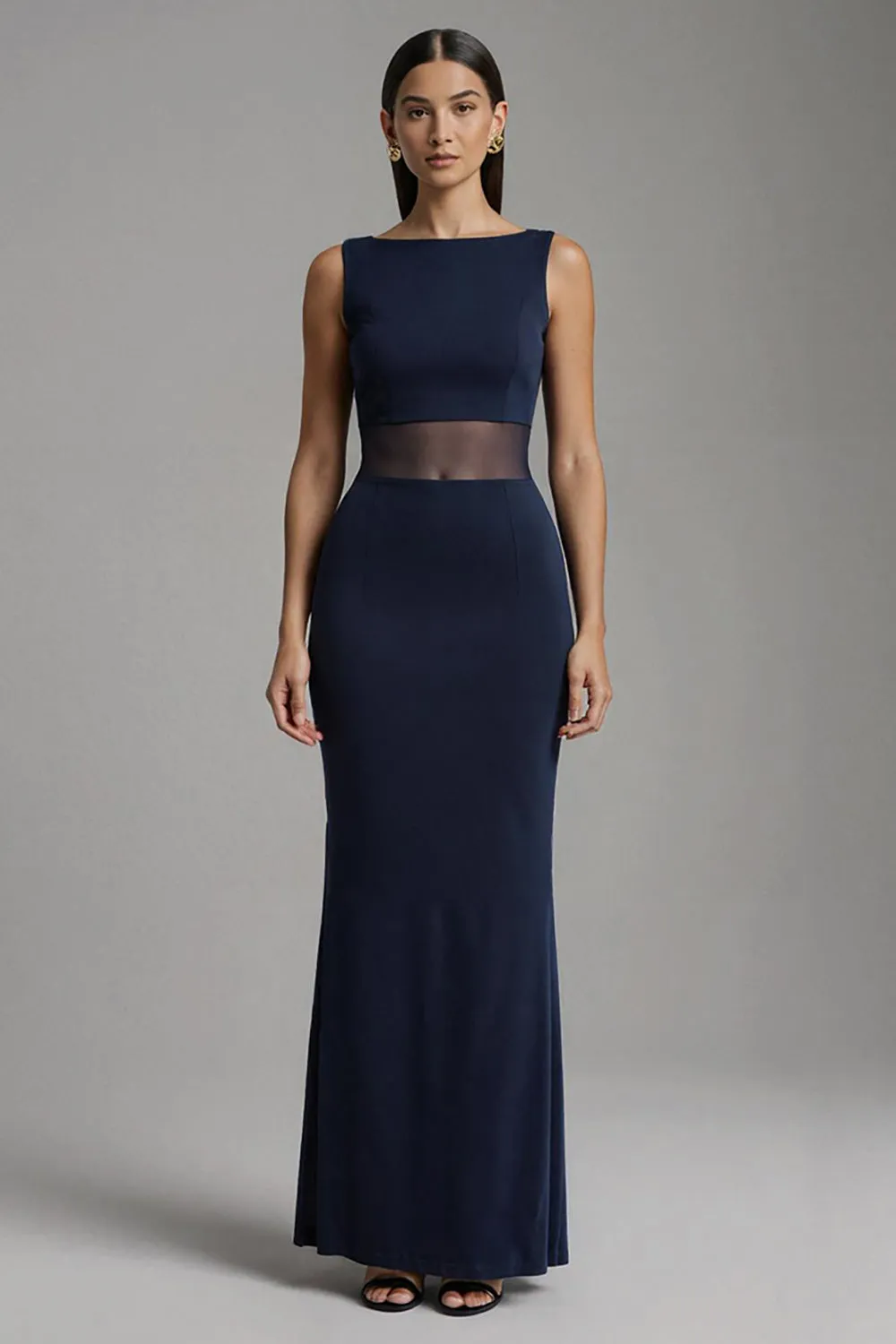 Navy Mermaid Bateau Neck Maxi Formal Dress sold by Zapaka