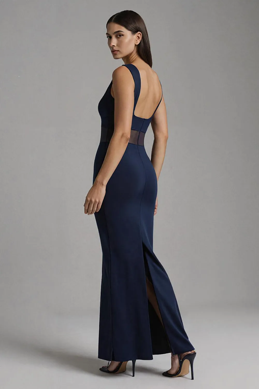 Navy Mermaid Bateau Neck Maxi Formal Dress sold by Zapaka product image thumbnail 2