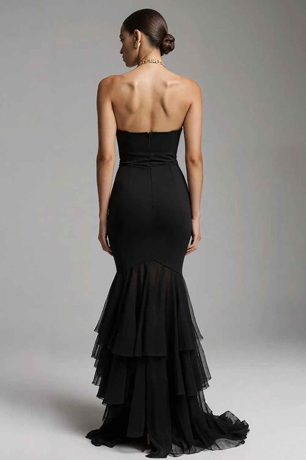 Black Mermaid Sweetheart Sweep Train Maxi Formal Dress with Ruffles sold by Zapaka product image thumbnail 2