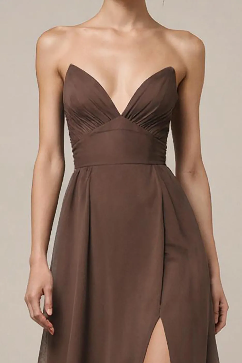 Brown Satin Sweetheart Long Formal Dress with Slit sold by Zapaka product image thumbnail 3