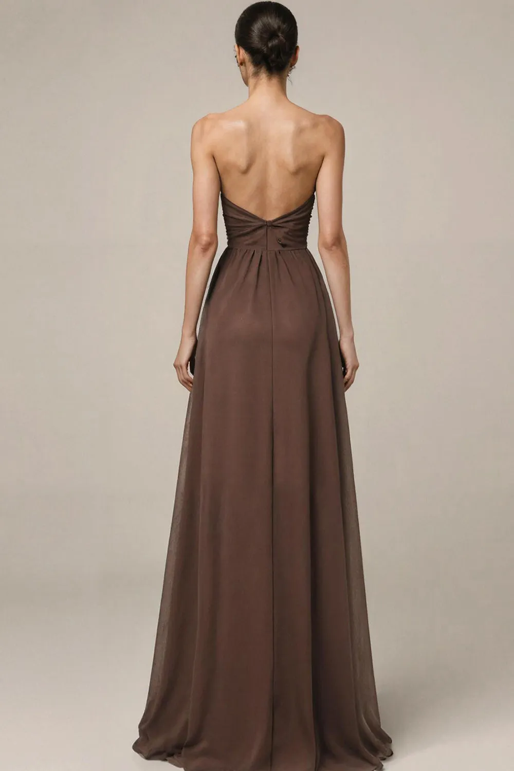 Brown Satin Sweetheart Long Formal Dress with Slit sold by Zapaka product image thumbnail 2