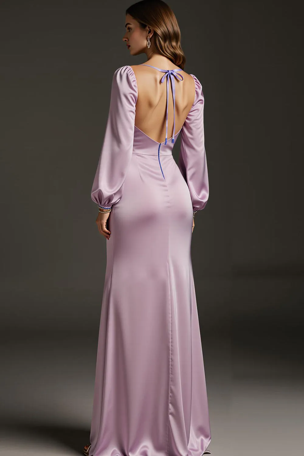 Light Purple Satin Mermaid Long Sleeves Formal Dress with Slit sold by Zapaka product image thumbnail 2