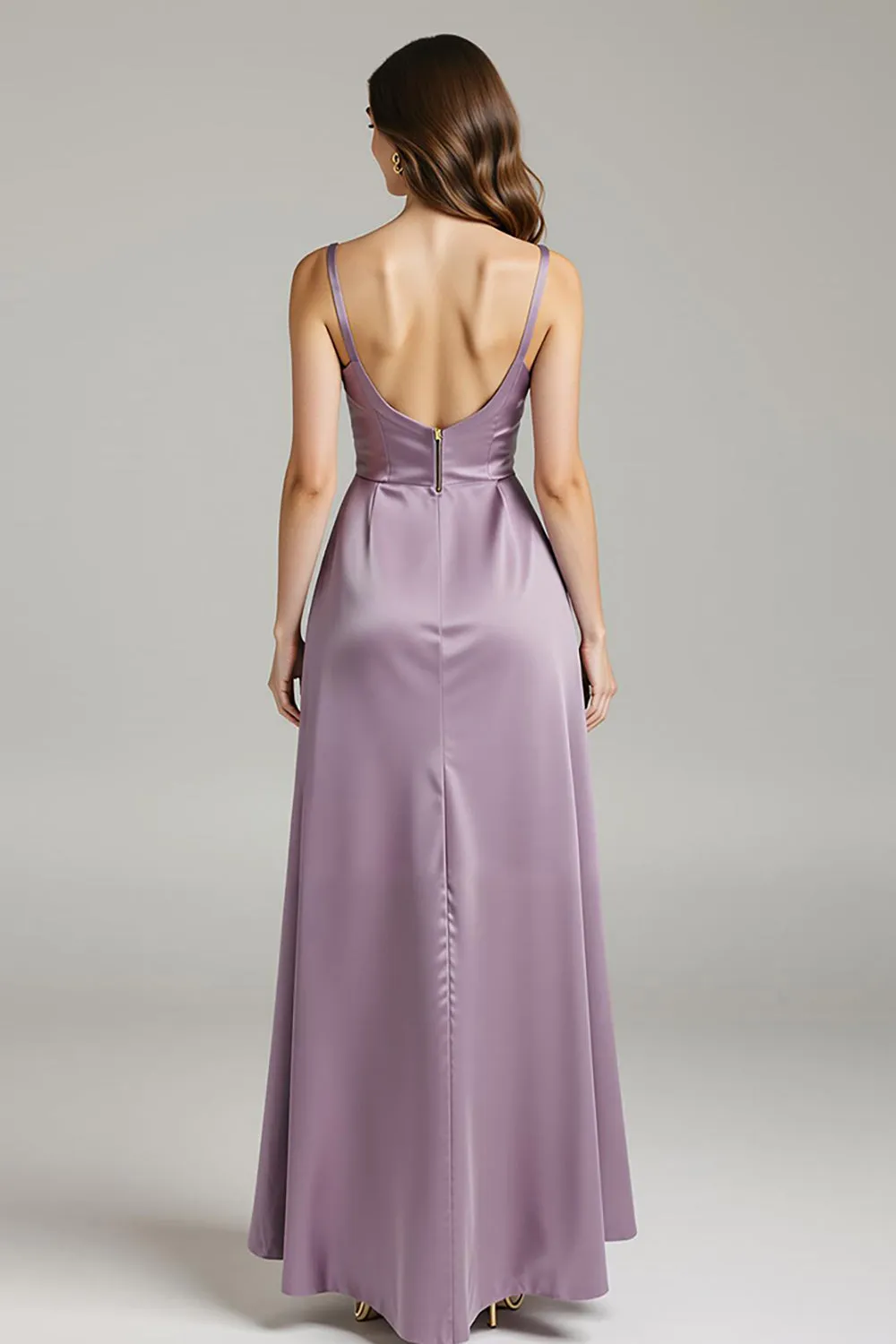 Light Purple Satin Spaghetti Straps A Line Formal Dress with Pockets sold by Zapaka product image thumbnail 2